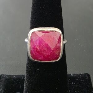Sterling Silver 925 Red Spinel Cushion Cut Checkerboard Faceted Ring SZ 5 Tested